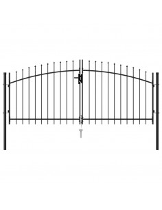 Cancello a Doppia Anta con Punte in Acciaio 3x1,25 m Nero 2