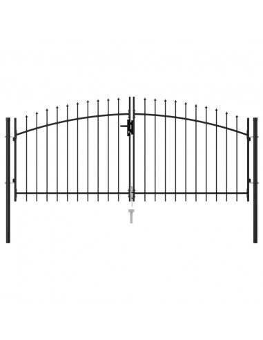 Cancello a Doppia Anta con Punte in Acciaio 3x1,25 m Nero
