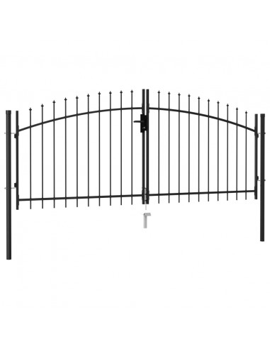 Cancello a Doppia Anta con Punte in Acciaio 3x1,25 m Nero