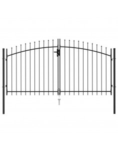 Cancello a Doppia Anta con Punte in Acciaio 3x1,5 m Nero 2