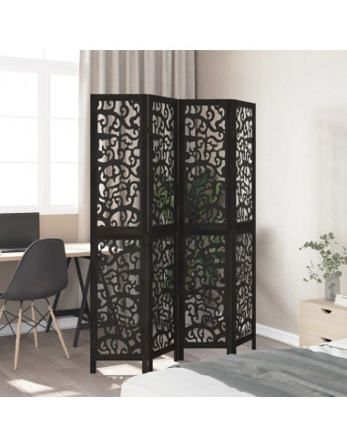 Divisorio Ambienti 4 Pannelli Nero Legno Massello di Paulownia