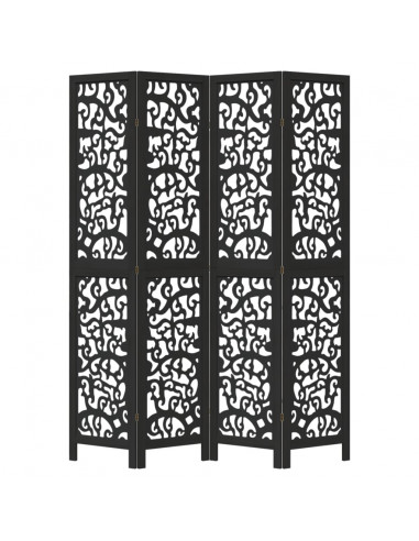 Divisorio Ambienti 4 Pannelli Nero Legno Massello di Paulownia