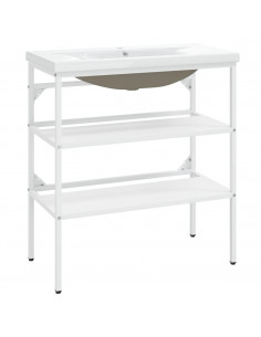 Telaio per Lavabo da Bagno con Lavabo Integrato Bianco in Ferro