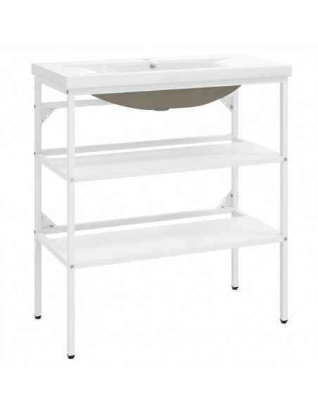 Telaio per Lavabo da Bagno con Lavabo Integrato Bianco in Ferro