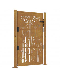 Cancello da Giardino 105x130 cm in Acciaio Corten Design Bambù 2