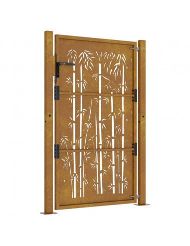 Cancello da Giardino 105x130 cm in Acciaio Corten Design Bambù