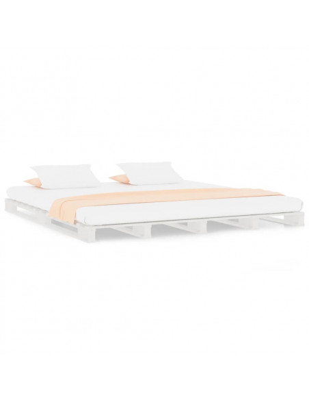 Letto a Pallet Bianco 140x200 cm in Legno Massello di Pino