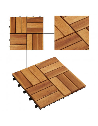 Set 20 Piastrelle in legno di acacia per pavimento 30 x 30 cm