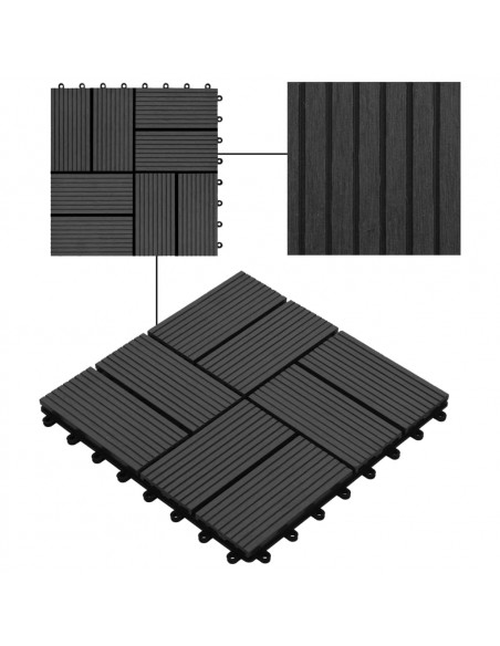 Piastrelle per Decking 22 pz 30x30cm 2mq in WPC Nero