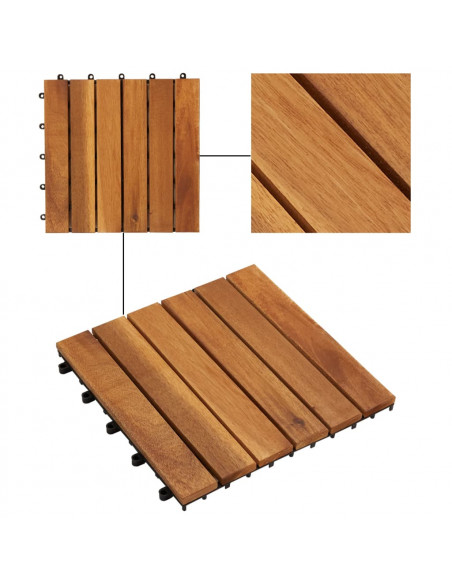 Set 10 pz Piastrelle acacia per pavimento 30 x 30 cm Modello verticale