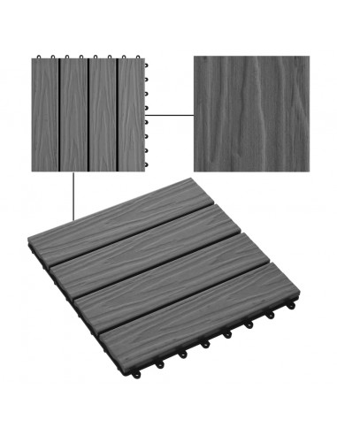 Piastrelle Decking 11 pz Goffrature WPC 30x30 cm 1 mq Grigio