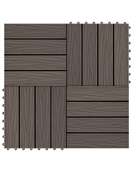 Piastrelle 11 pz Goffrature WPC 30x30 cm 1 mq Marrone Scuro