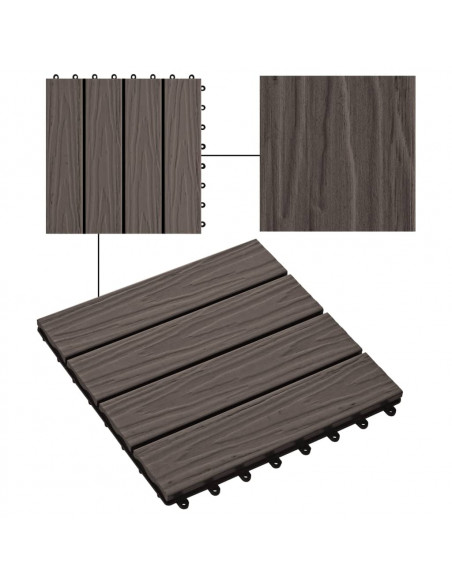 Piastrelle 11 pz Goffrature WPC 30x30 cm 1 mq Marrone Scuro