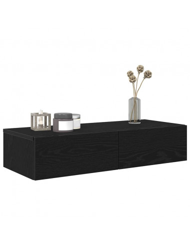 Scaffale a Parete con Cassetti Nero 80x33x17 cm in Truciolato