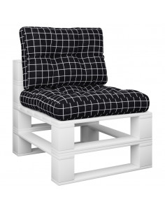 Cuscini per Pallet 2 pz Neri Motivo a Quadri Tessuto 2