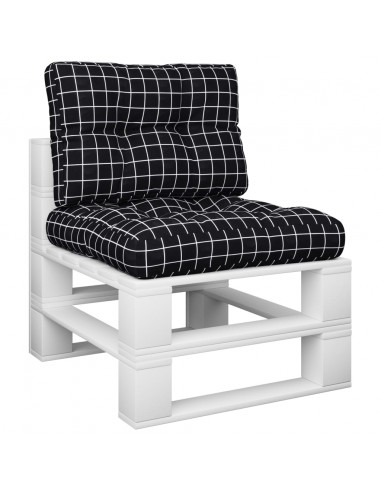 Cuscini per Pallet 2 pz Neri Motivo a Quadri Tessuto