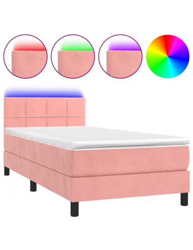 Letto a Molle con Materasso e LED Rosa 100x200 cm in Velluto
