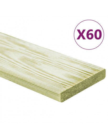 Tavole Pavimento 60 pz 7,2 m² 1m Legno Massello Pino Impregnato