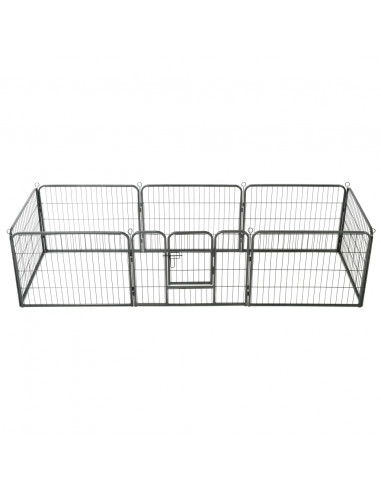 Box per Cani con 8 Pannelli in Acciaio 60x80 cm Nero