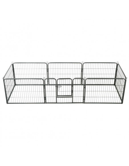 Box per Cani con 8 Pannelli in Acciaio 60x80 cm Nero