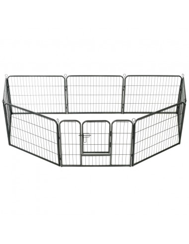 Box per Cani con 8 Pannelli in Acciaio 60x80 cm Nero