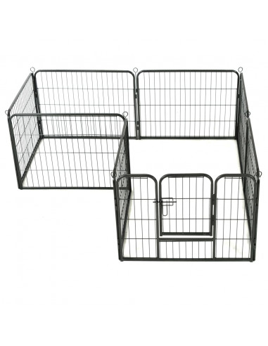 Box per Cani con 8 Pannelli in Acciaio 60x80 cm Nero