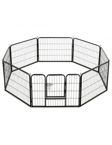 Box per Cani con 8 Pannelli in Acciaio 60x80 cm Nero