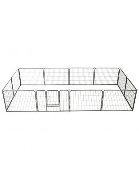 Box per Cani con 12 Pannelli in Acciaio 80x60 cm Nero