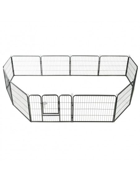 Box per Cani con 12 Pannelli in Acciaio 80x60 cm Nero