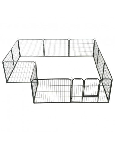 Box per Cani con 12 Pannelli in Acciaio 80x60 cm Nero