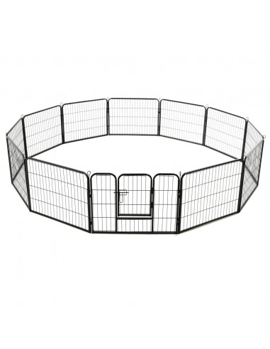 Box per Cani con 12 Pannelli in Acciaio 80x60 cm Nero