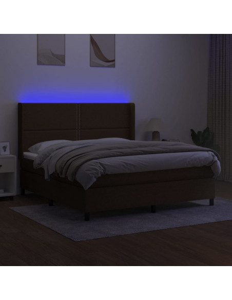 Letto a Molle Materasso e LED Marrone Scuro 160x200 cm Tessuto