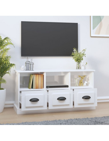 Mobile Porta TV Bianco Lucido 100x35x50 cm in Legno Multistrato