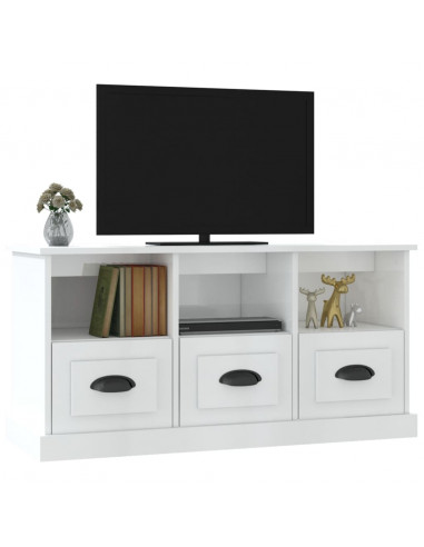 Mobile Porta TV Bianco Lucido 100x35x50 cm in Legno Multistrato