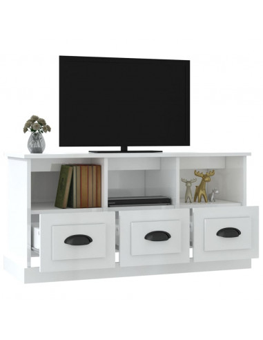 Mobile Porta TV Bianco Lucido 100x35x50 cm in Legno Multistrato