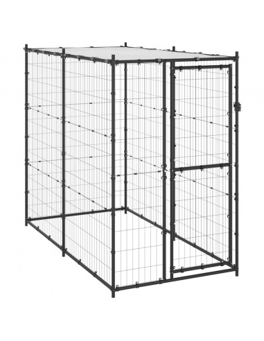 Gabbia per Cani da Esterno in Acciaio con Tetto 110x220x180 cm