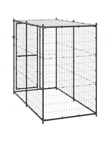 Gabbia per Cani da Esterno in Acciaio con Tetto 110x220x180 cm