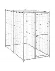 Gabbia per Cani da Esterno in Acciaio con Tetto 110x220x180 cm 2