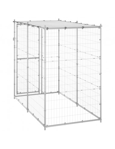 Gabbia per Cani da Esterno in Acciaio con Tetto 110x220x180 cm
