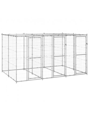 Gabbia per Cani da Esterno in Acciaio Zincato con Tetto 7,26 m²