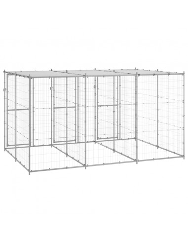 Gabbia per Cani da Esterno in Acciaio Zincato con Tetto 7,26 m²