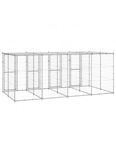 Gabbia per Cani da Esterno in Acciaio Zincato con Tetto 9,68m²