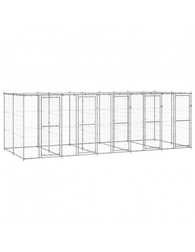 Gabbia per Cani da Esterno in Acciaio Zincato con Tetto 12,1 m²