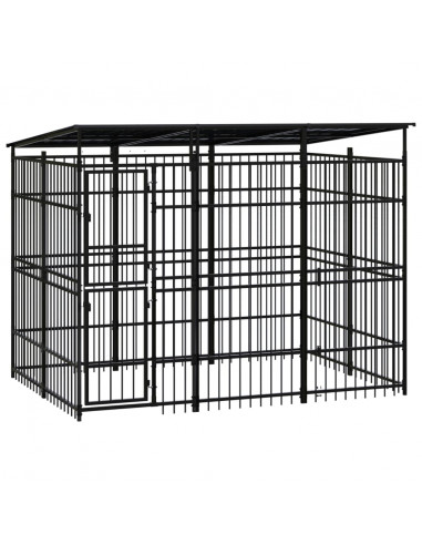 Gabbia per Cani da Esterno con Tetto in Acciaio 5,53 m²