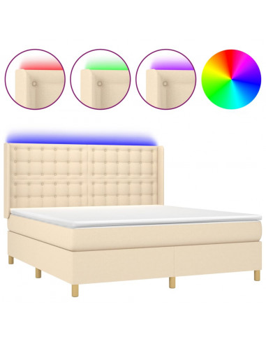 Letto a Molle con Materasso e LED Crema 180x200 cm in Tessuto