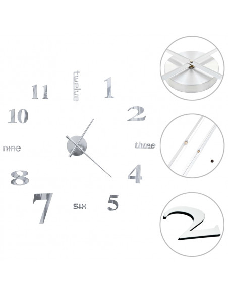 Orologio da Parete 3D in Stile Moderno 100cm XXL Argento