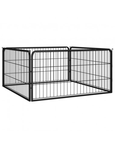 Box Cani a 4 Pannelli Nero 100x50cm Acciaio Verniciato Polvere