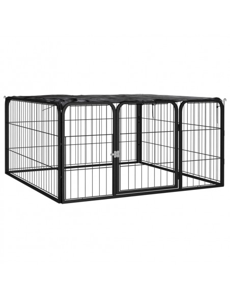 Box Cani a 4 Pannelli Nero 100x50cm Acciaio Verniciato Polvere