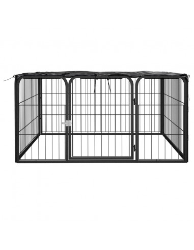 Box Cani a 4 Pannelli Nero 100x50cm Acciaio Verniciato Polvere