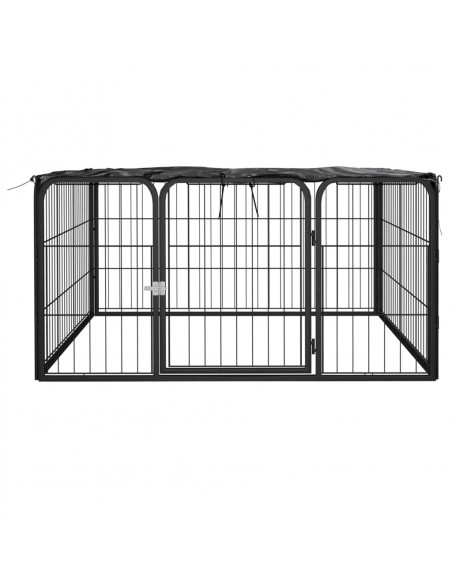 Box Cani a 4 Pannelli Nero 100x50cm Acciaio Verniciato Polvere
